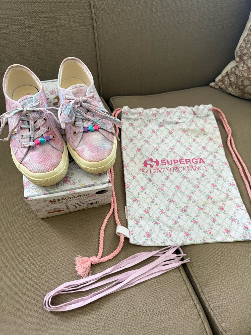Superga  Pastel Pink Tie-Dye Canvas Sneakers with Bead Accents
